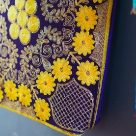 Indian handbag Thela yellow and purple colors