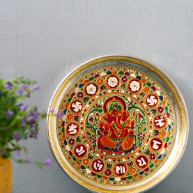 Hindu decorated offering plate Ganesh
