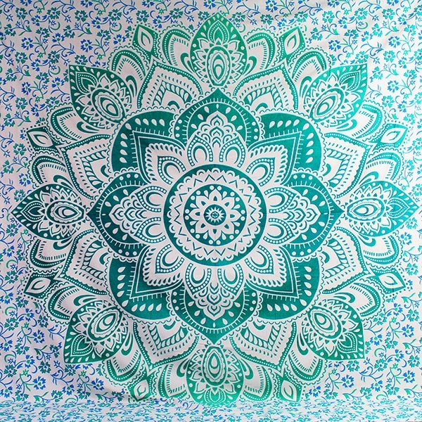 Tenture murale indienne Mandala bleu et vert