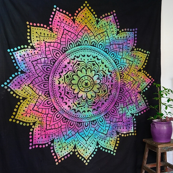 Tenture murale indienne Lotus noir multi