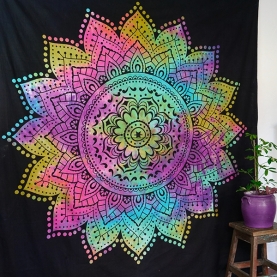 Indian cotton wall hanging Lotus multi black