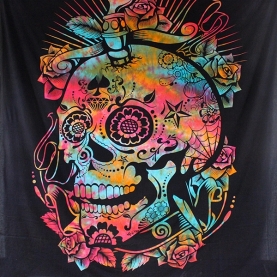 Tenture murale indienne Crâne noir multi