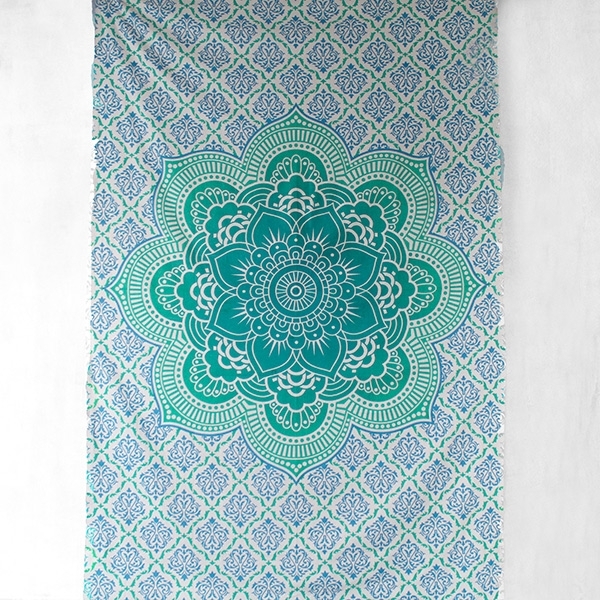 Tenture murale indienne Lotus bleu et vert