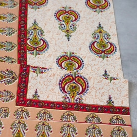 Indian cotton printed tablecloth Red and beige