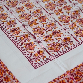 Indian printed tablecloth White and Beige