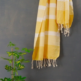 Serviette de plage coton pur indien jaune