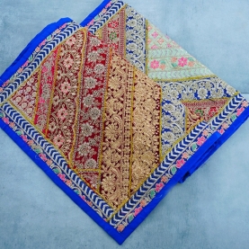 Tissu mural indien patchwork Zari bleu foncé