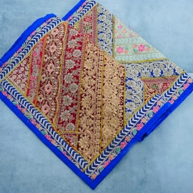 Tissu mural indien patchwork Zari bleu foncé