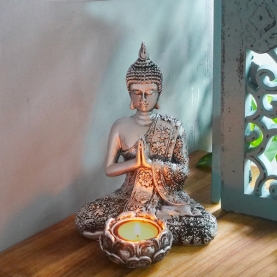 Resin candle holder Buddha namaste