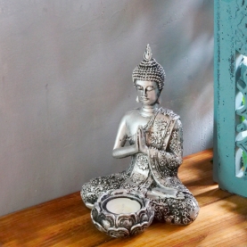 Resin candle holder Buddha namaste