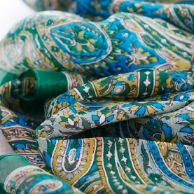 Indian silk scarf square green and yellow