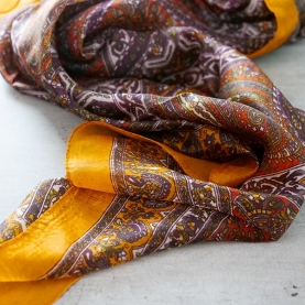 Indian silk scarf square yellow and maroon