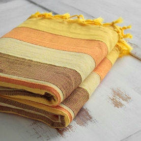 Couverture de canapé coton indien jaune et marron