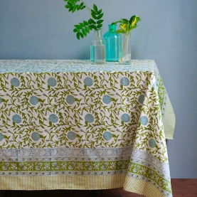 Indian handcrafted printed table cover blue and green