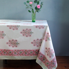 Indian handcrafted printed table cover pink and green