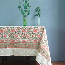 Indian handcrafted printed table cover pink and green