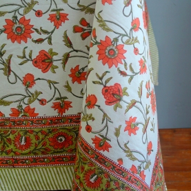 Nappe indienne coton imprimée rose et verte
