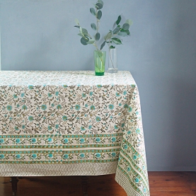Indian handcrafted printed table cover blue and green