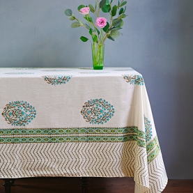 Indian handcrafted printed table cover blue and green