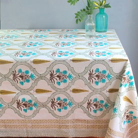 Nappe indienne coton imprimée bleue et verte