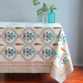 Indian handcrafted printed table cover blue and green