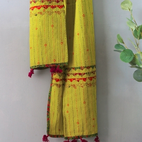 Indian cotton stole Kantha green