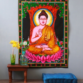 Indian painted wall hanging Bouddha meditation