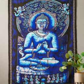 Tissu mural indien peint Bouddha