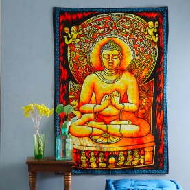 Indian painted wall hanging Buddha orange