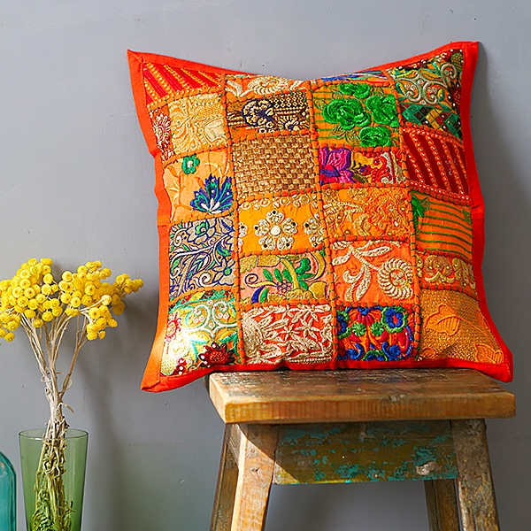 Indian cushion cover Patchwork orange L42
