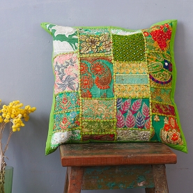 Housse de coussin indienne patchwork anis L42