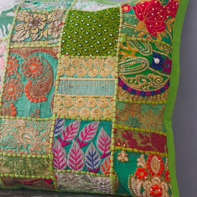 Housse de coussin indienne patchwork vert