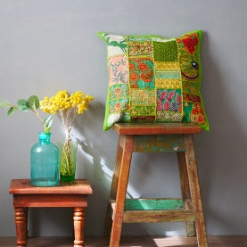 Housse de Coussin en patchwork de soie d'Inde - ia Bijoux