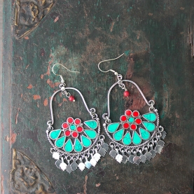 Indian earrings boho blue and red colors