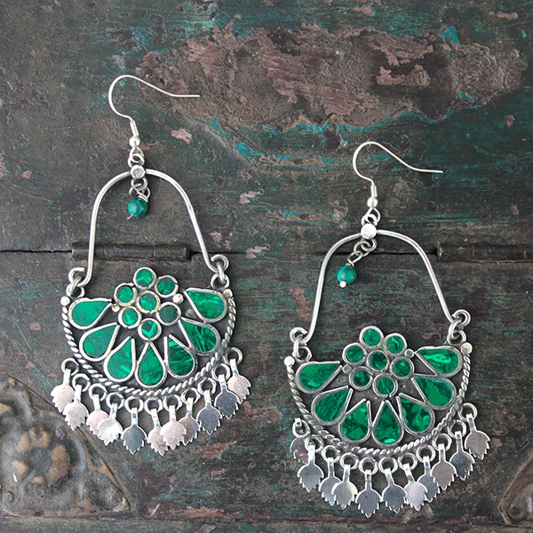 Indian earrings boho green colors