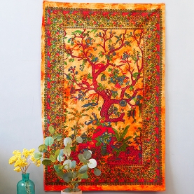 Tissu mural indien Arbre de vie orange