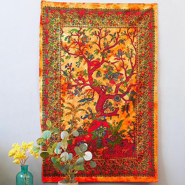 Tissu mural indien Arbre de vie orange