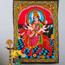 Tissu mural indien peint Durga