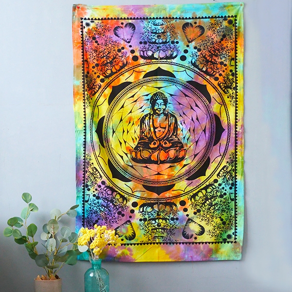 Tissu mural indien Bouddha multicolore
