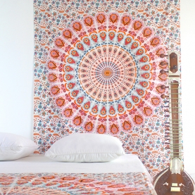 Tenture murale indienne Mandala orange et blanc