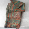Indian cotton scarf embroidered orange and green