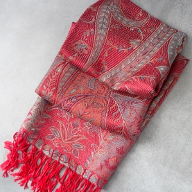 Indian cotton scarf embroidered red color