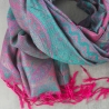 Indian cotton scarf embroidered pink and cyan