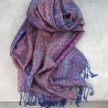 Indian cotton scarf embroidered purple and blue