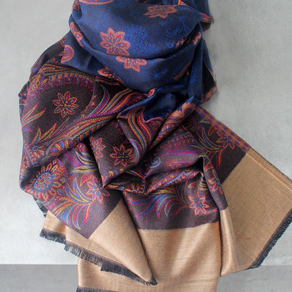 Indian Jamawar cotton scarf beige and brown