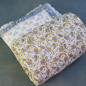 Indian vegetal cotton quilt Rajai blue and yellow