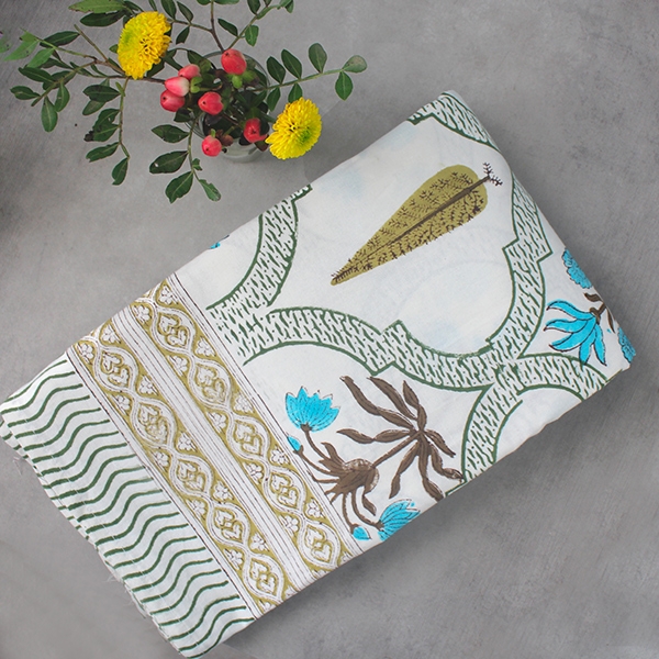 Indian handcrafted printed table cover blue and green