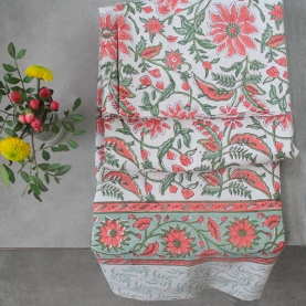 Indian handcrafted printed table cover pink and green