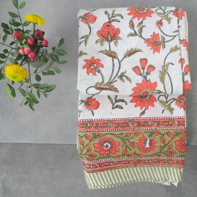 Nappe indienne coton imprimée rose et verte