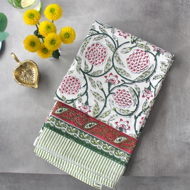 Nappe indienne coton imprimée verte et bordeaux